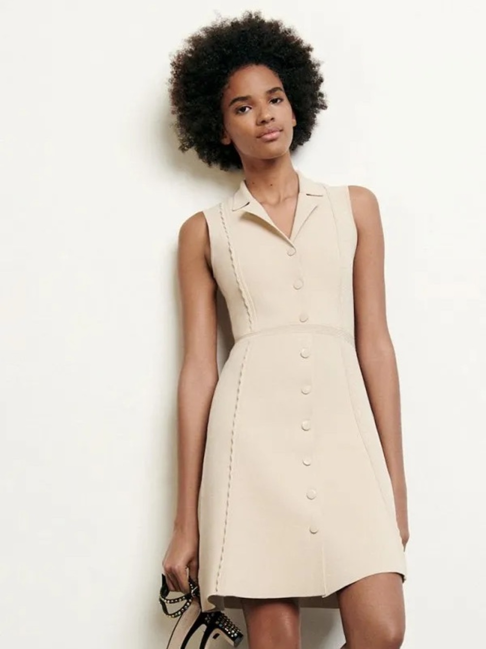 Sandro Sleeveless Button-Front Cream Dress